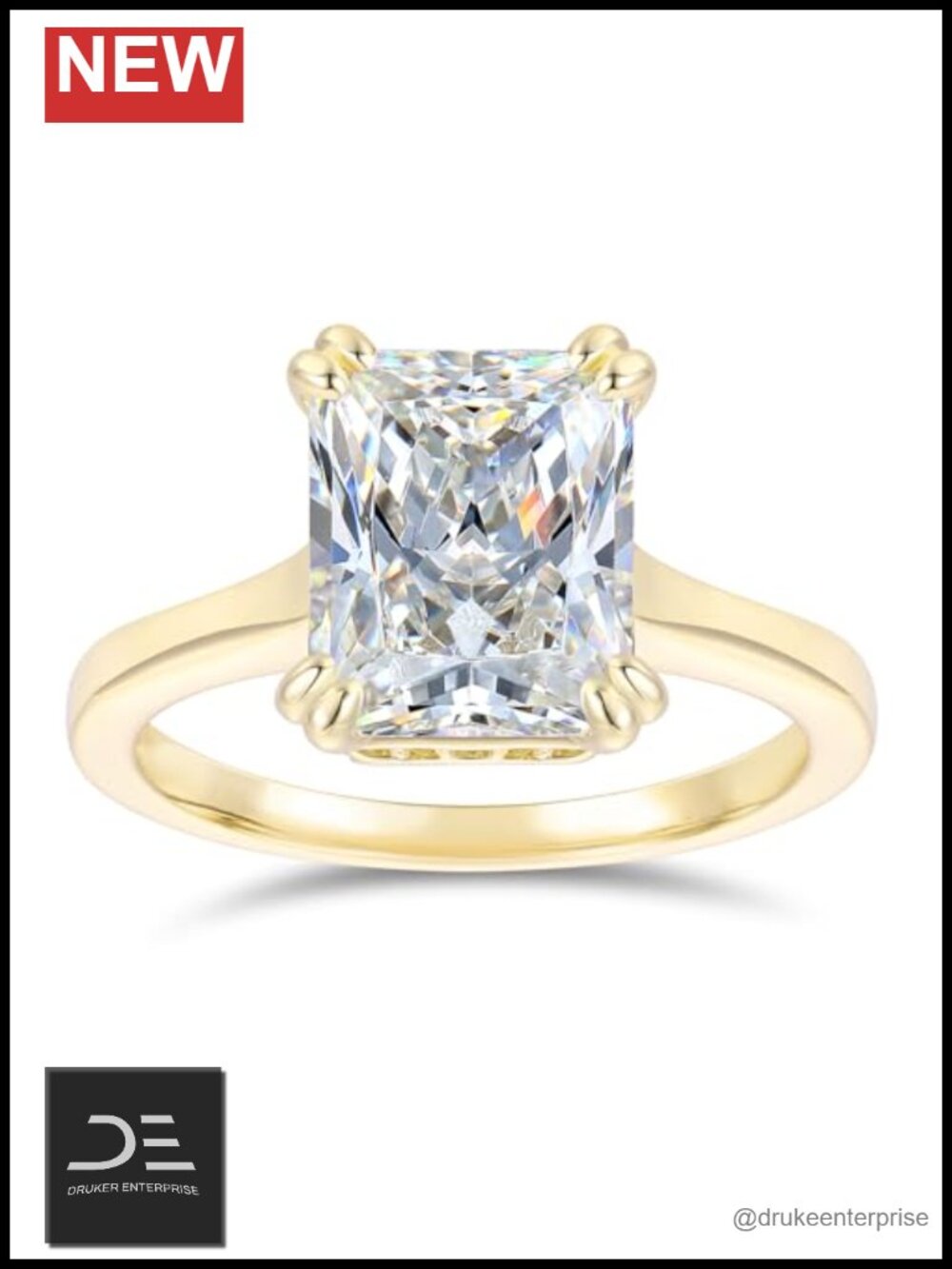 14K Gold Moissanite 4ct Radiant Cut Engagement Ring D Color VVS